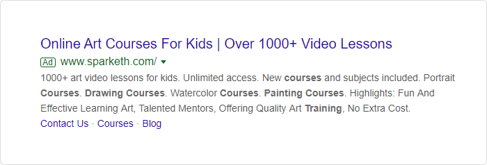 Google ads promoting online courses